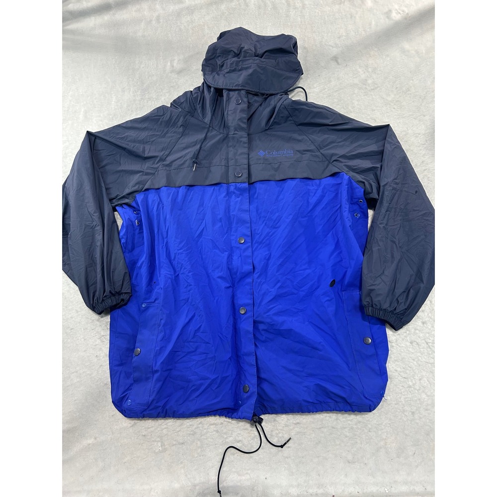 Columbia Hooded Windbreaker Jacket Navy Royal Blue Colorblock Large XL